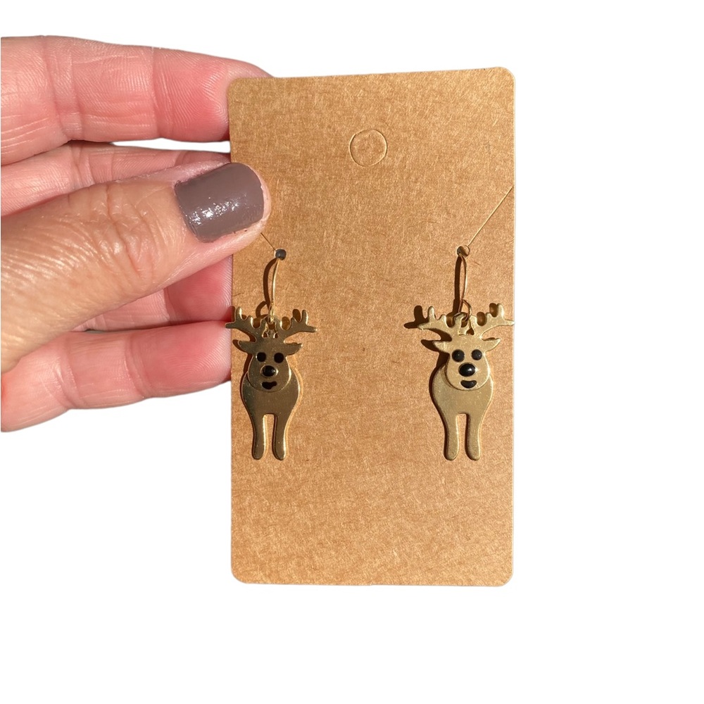 Gold Tone Jointed Reindeer Drop Earrings